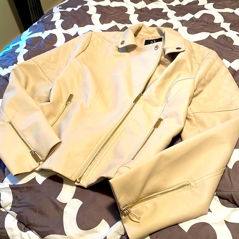 New York and company faux cream jacket size medium